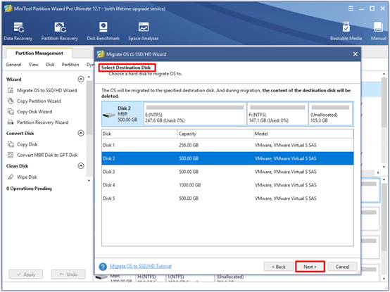 choose destination disk