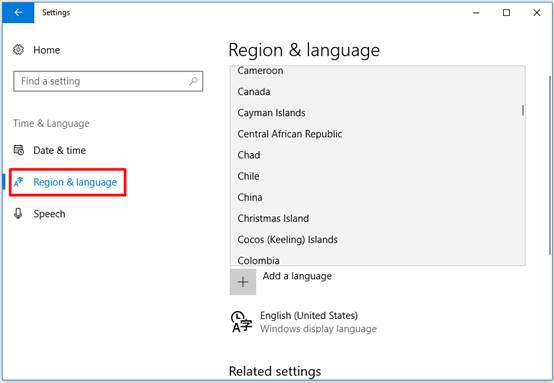 change the region and language