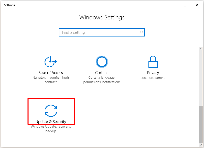 move to the update and security section