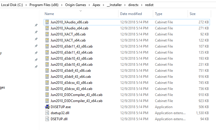 delete DirectX.cab files