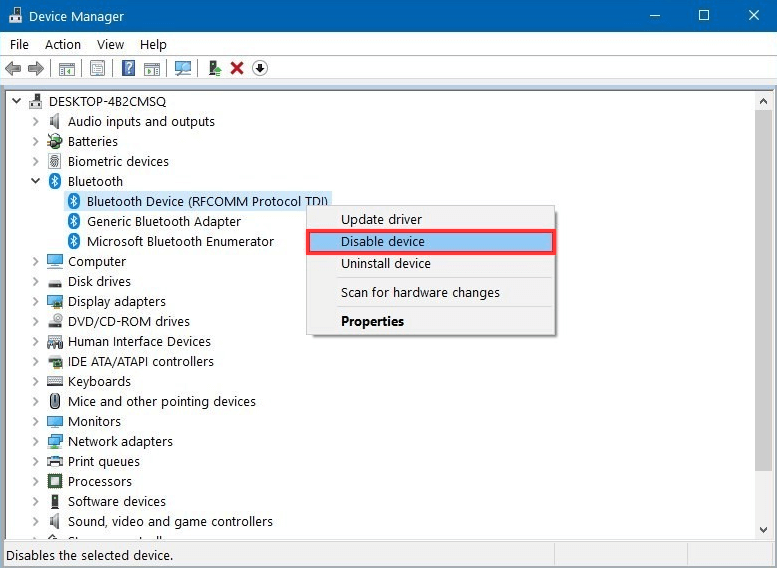 disable Bluetooth