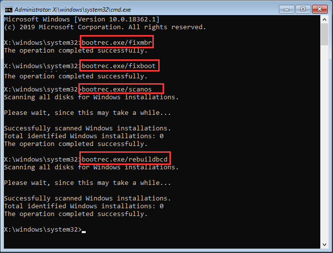 fix MBR and rebuild BCD
