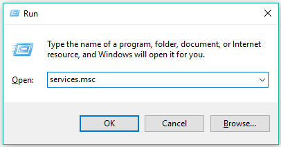 input services.msc on the Run dialogue box