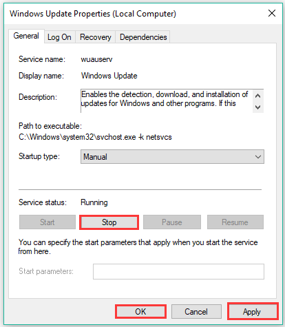 stop the Windows Update service
