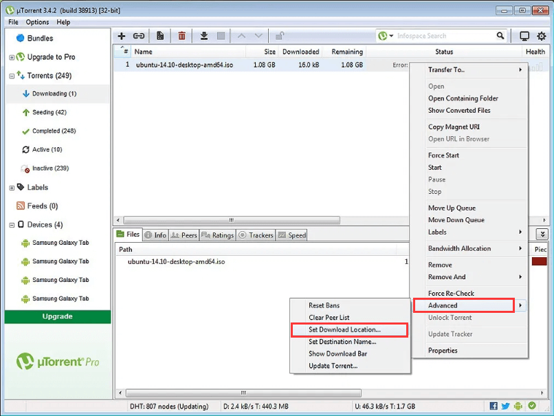choose Set Download Location
