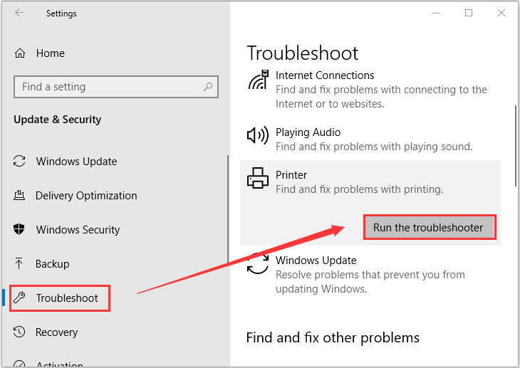 run printer troubleshooter