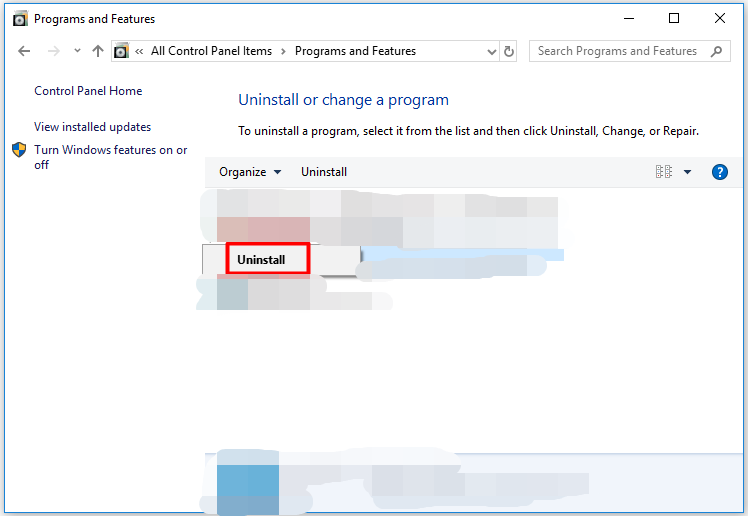 click on the Uninstall button