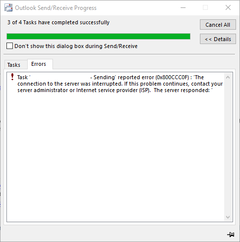 Outlook send receive error