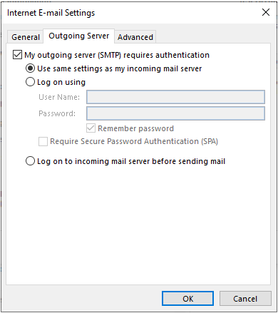 correct the Outlook email settings
