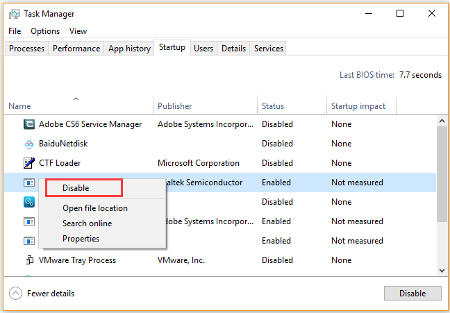 disable antivirus software from Task Manager