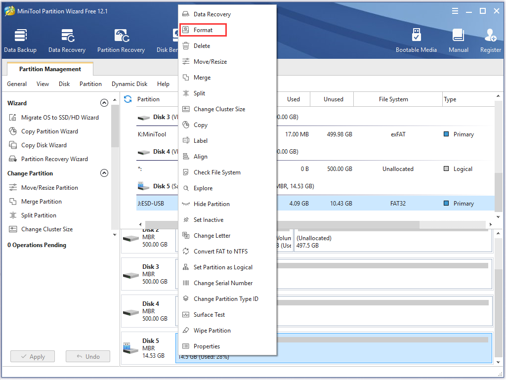 format the external USB drive