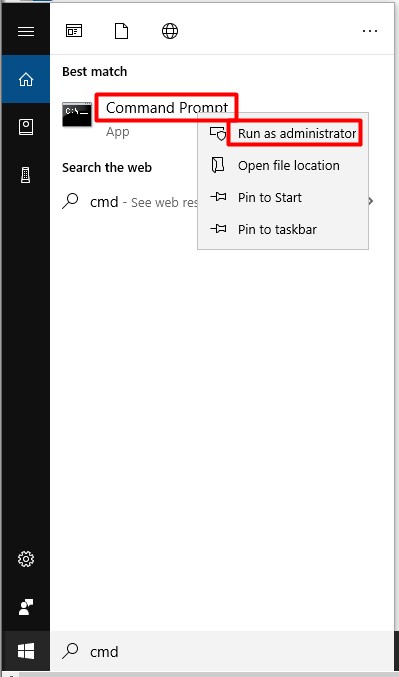 run command prompt as administrator from search box