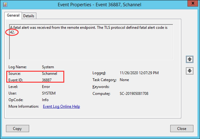 Schannel error event ID 36887