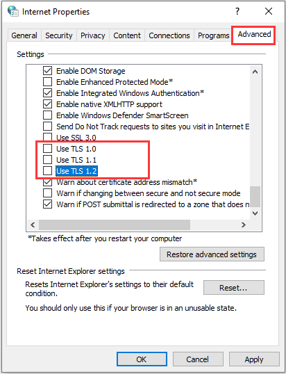 disable TLS options
