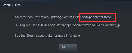 an error occurred while updating a game (corrupt content files)