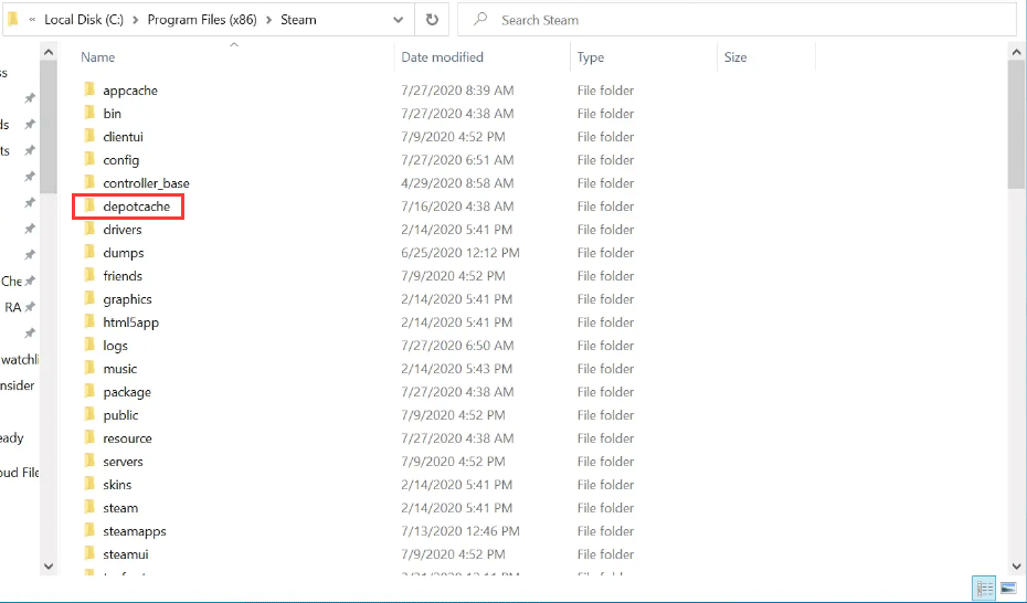 delete files in depotcache folder