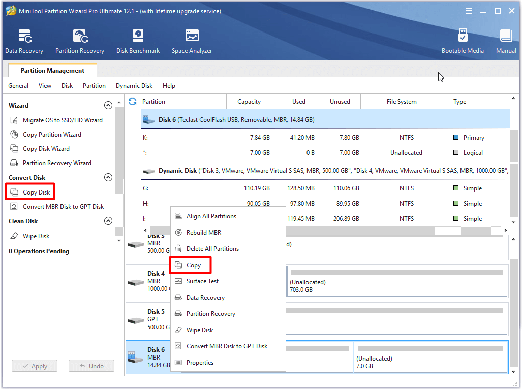 click on copy disk