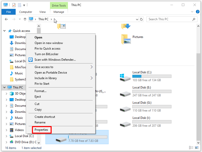 open the properties of connected drive