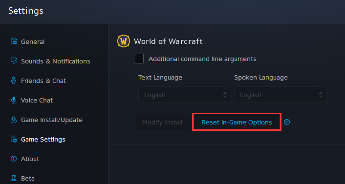 click Reset In-Game Options