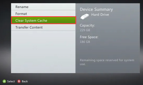 clear system cache Xbox console