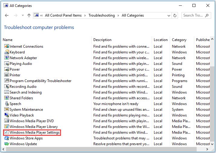 click Windows Media Player Settings
