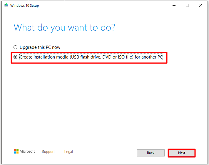 Create installation media for another PC