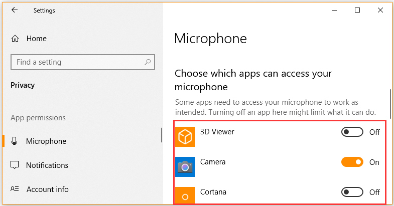 choose which apps can access your microphone
