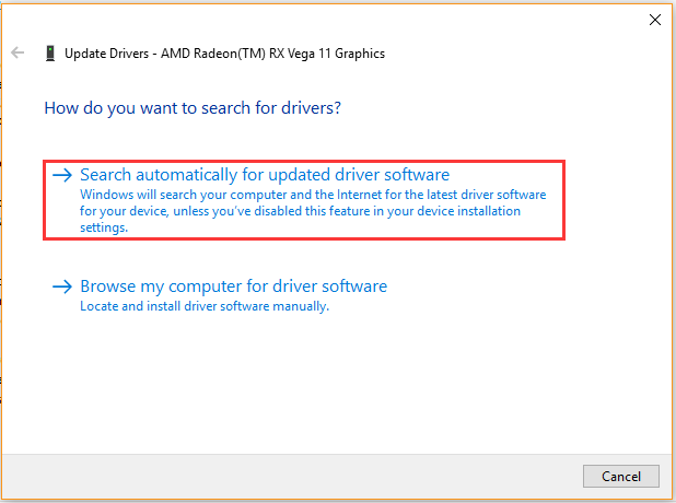 Search automatically for updated driver software