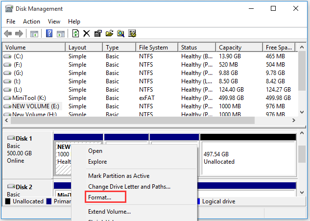 select a volume and format it