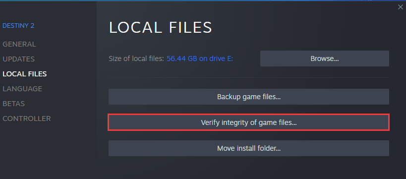 click Verify integrity of game files