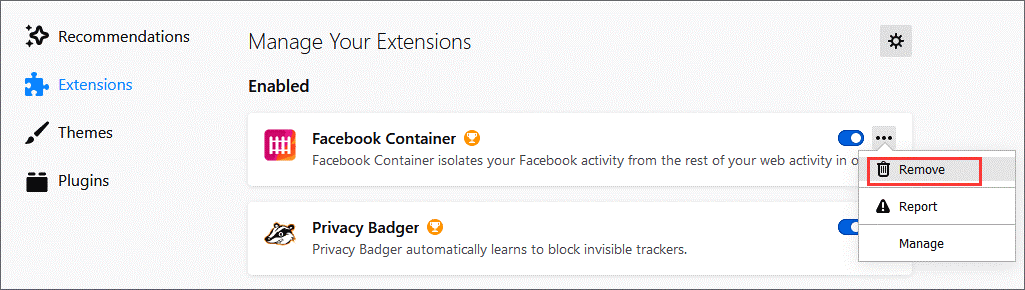 disable the extensions on Firefox