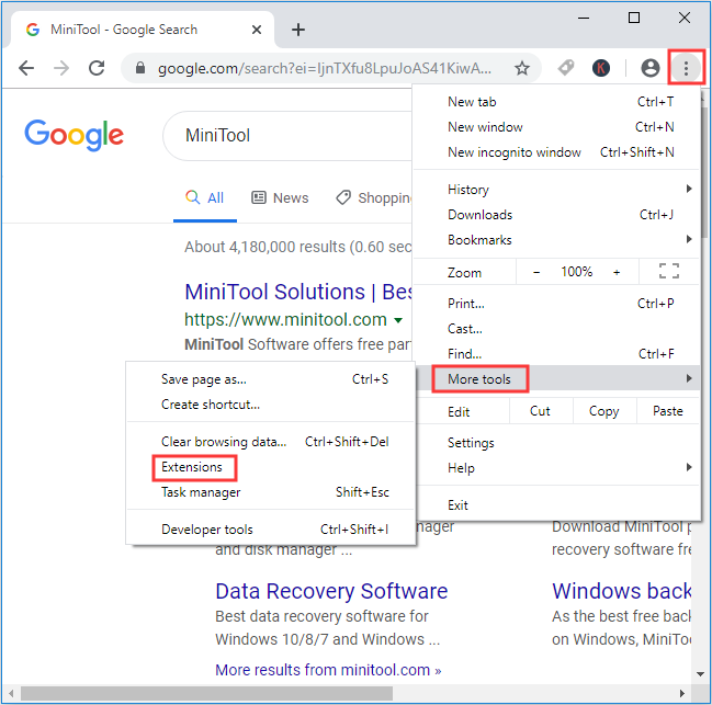 select more tools and extensions
