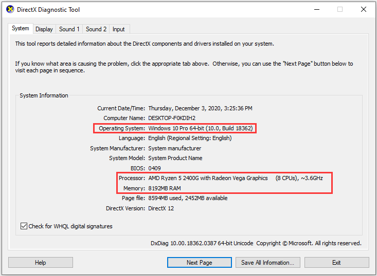 check PC specs