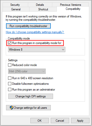 run the game in compatibility mode