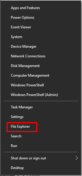 open File Explorer from start menu
