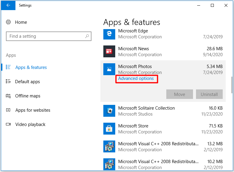 click Advanced options