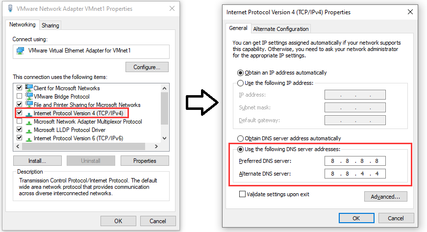 change DNS addresses