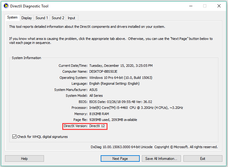 check DirectX version