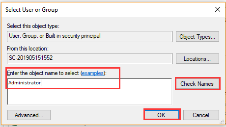 type user name and click on Check Names