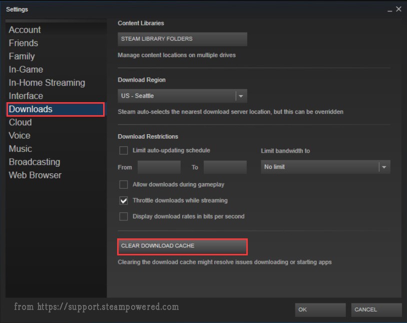 click on Clear Download Cache Steam