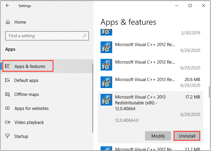 uninstall Microsoft Visual C++