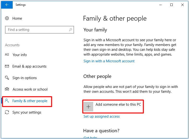 Add someone else to this PC
