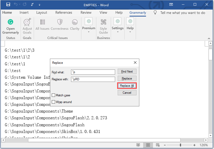 use find and replace feature