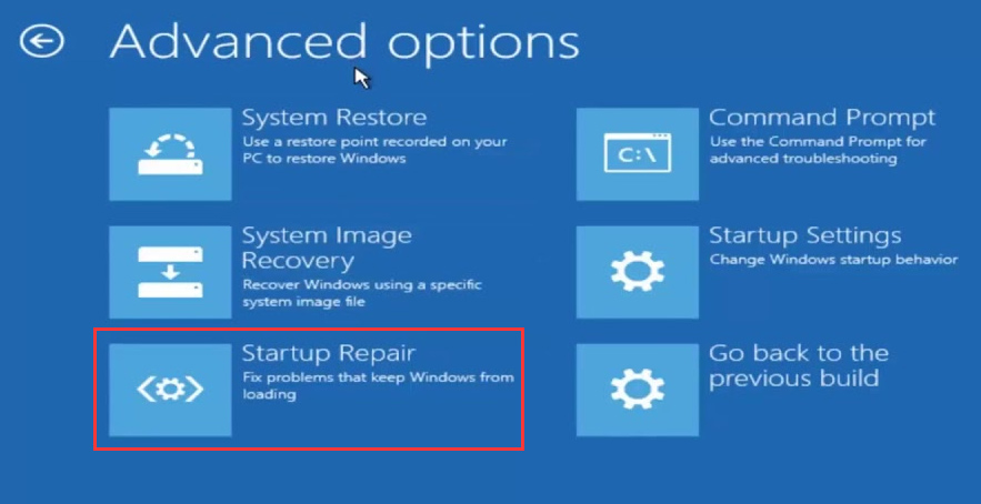 click on Startup Repair