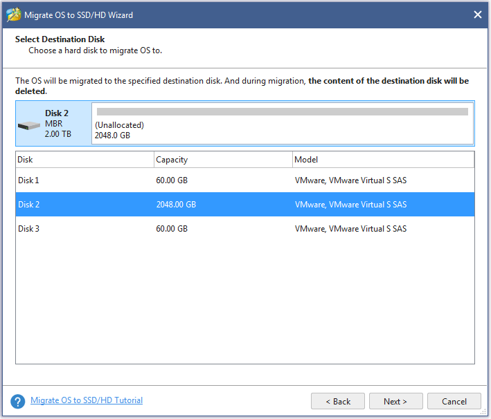 select the target disk to migrate OS