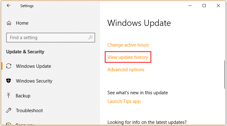 click on View update history