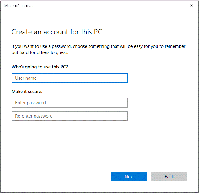 create a new Microsoft account