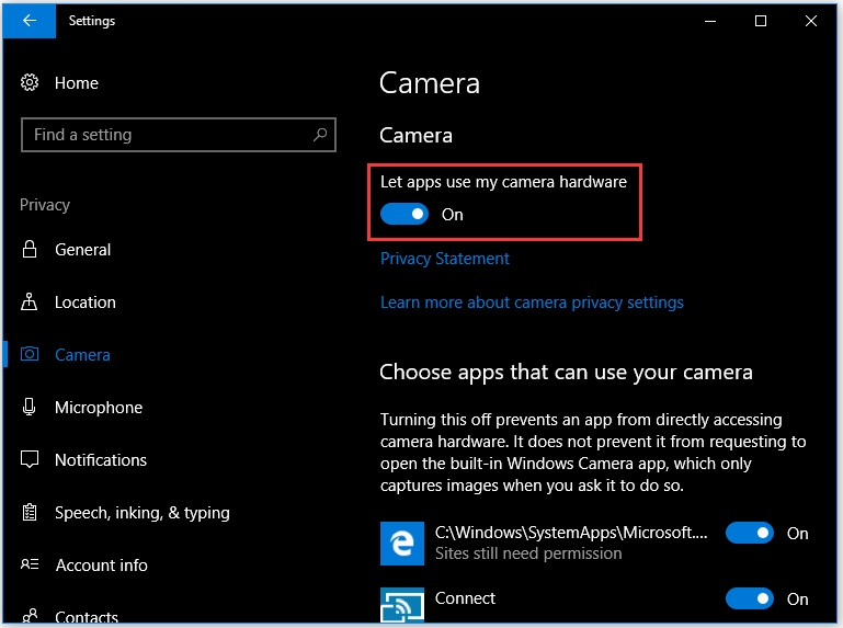 teams camera not working windows 10