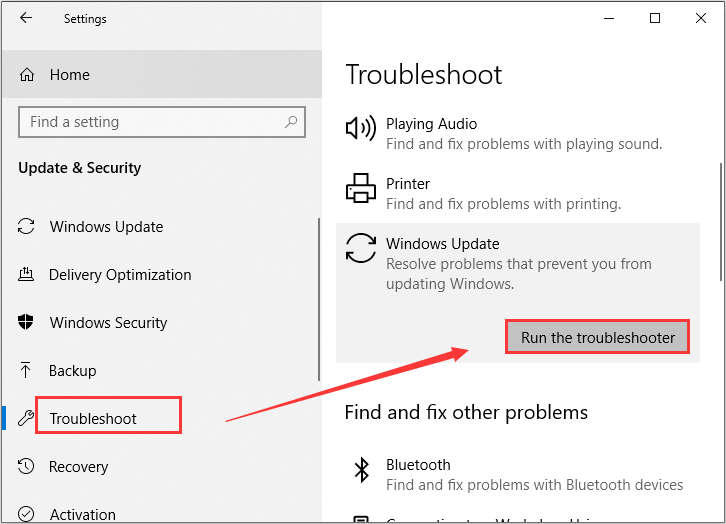 run Windows Update troubleshooter