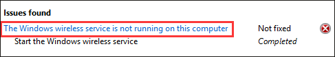 The Windows wireless service is not running on this computer